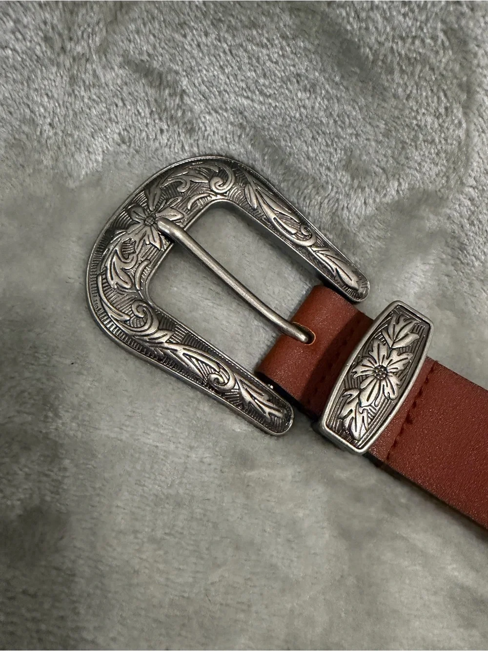 Western Brown Faux Leather Belt-Studded, Silver Buckle